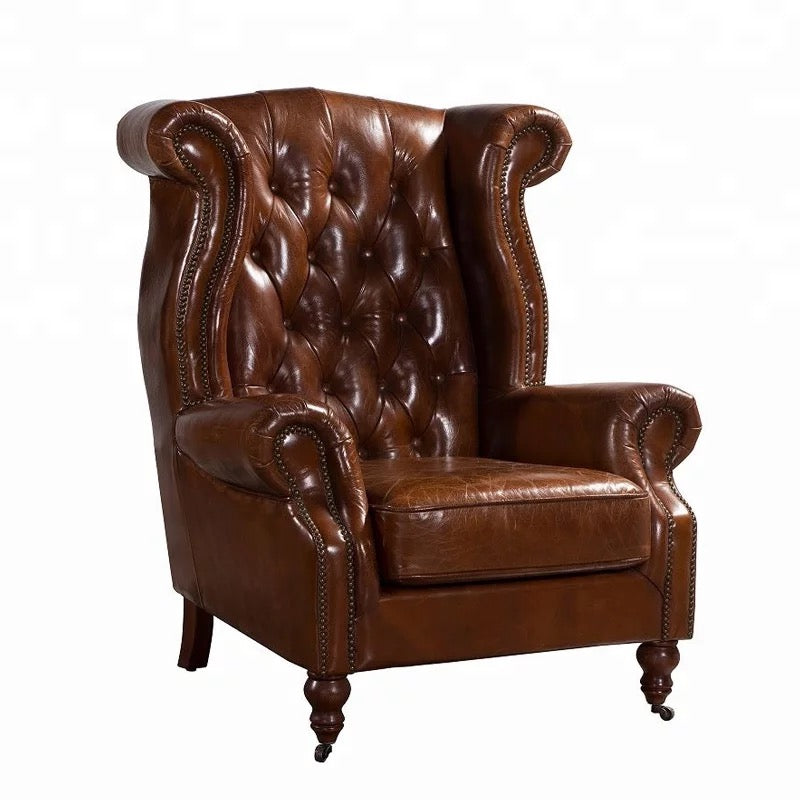 Vintage Chesterfield Wingback Chair -Office, Club, Leather, Customizable
