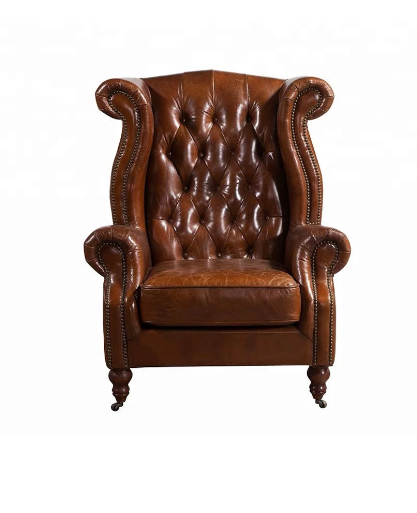 Vintage Chesterfield Wingback Chair -Office, Club, Leather, Customizable