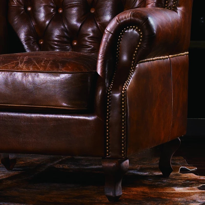 Vintage Chesterfield Wingback Chair -Office, Club, Leather, Customizable