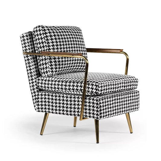 Modern Velvet Wingback Armchair, Golden Chromed Legs Black White Accent Chair