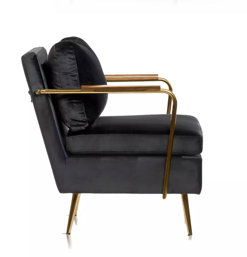 Modern Velvet Wingback Armchair, Golden Chromed Legs Accent Chair