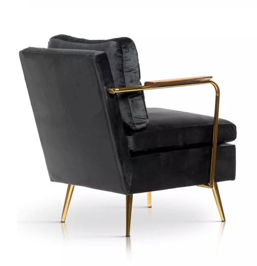Modern Velvet Wingback Armchair, Golden Chromed Legs Accent Chair