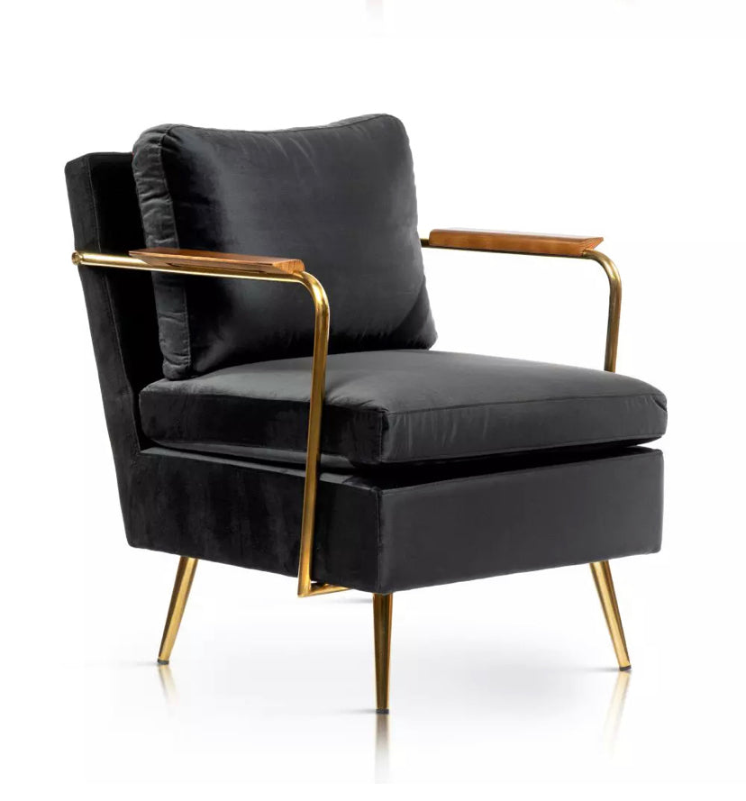 Modern Velvet Wingback Armchair, Golden Chromed Legs Accent Chair