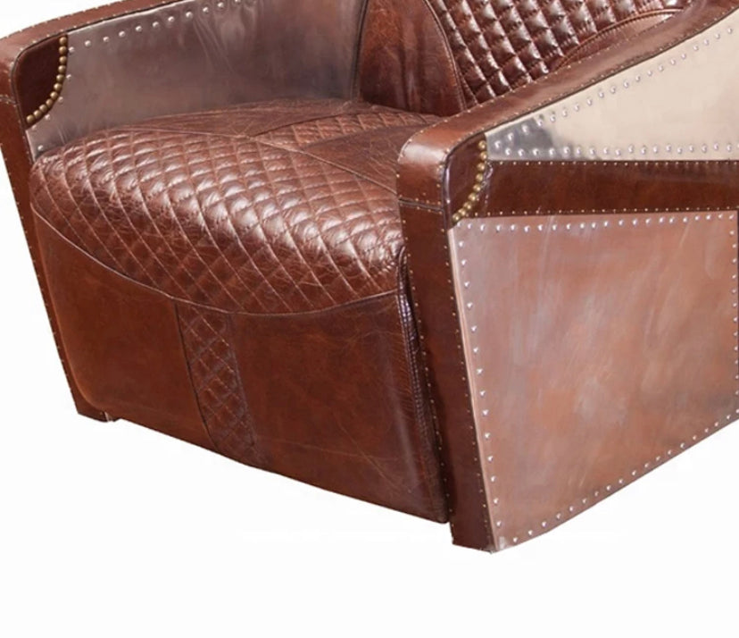 Modern Aviation Leisure Cigar Armchair, Genuine Leather & Aluminum Accent Chair