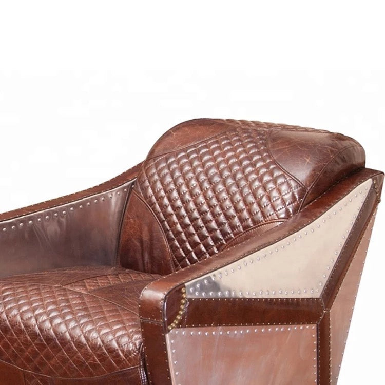 Modern Aviation Leisure Cigar Armchair, Genuine Leather & Aluminum Accent Chair