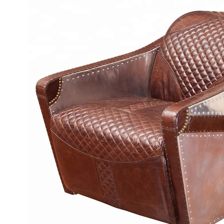 Modern Aviation Leisure Cigar Armchair, Genuine Leather & Aluminum Accent Chair