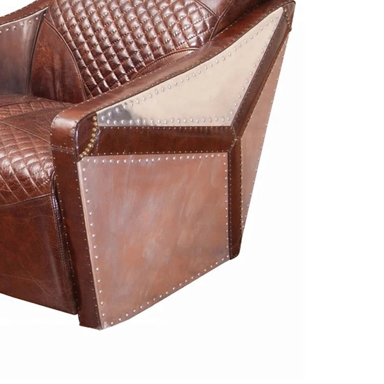 Modern Aviation Leisure Cigar Armchair, Genuine Leather & Aluminum Accent Chair