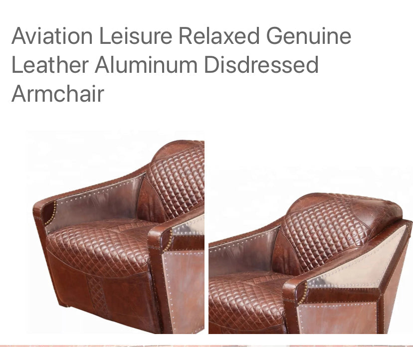 Modern Aviation Leisure Cigar Armchair, Genuine Leather & Aluminum Accent Chair
