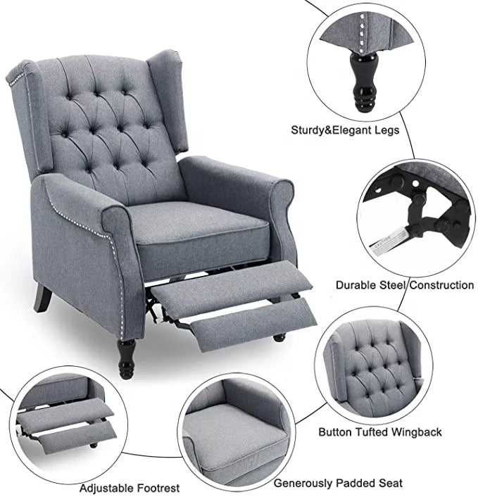 Elizabeth Tufted Fabric Chesterfield Armchair, Modern Recliner Sofa Chair