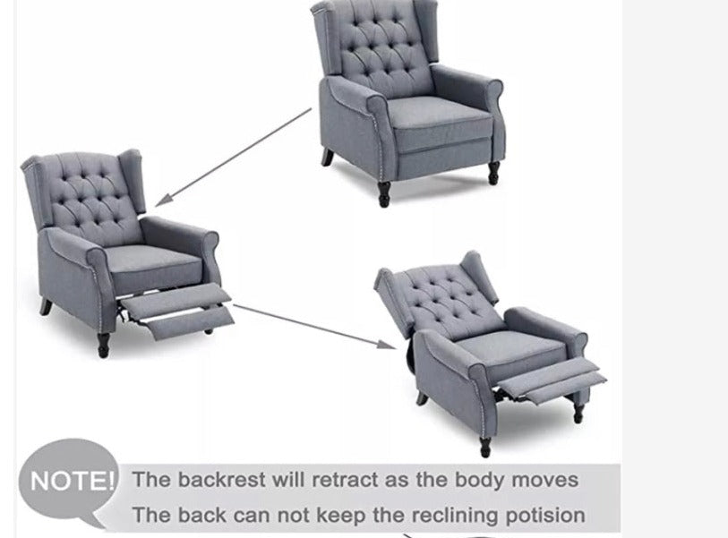 Elizabeth Tufted Fabric Chesterfield Armchair, Modern Recliner Sofa Chair
