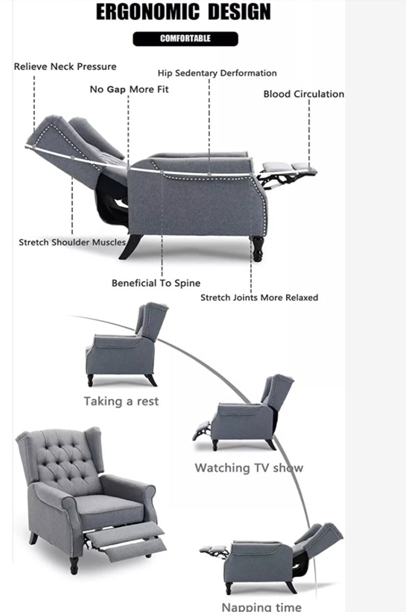 Elizabeth Tufted Fabric Chesterfield Armchair, Modern Recliner Sofa Chair
