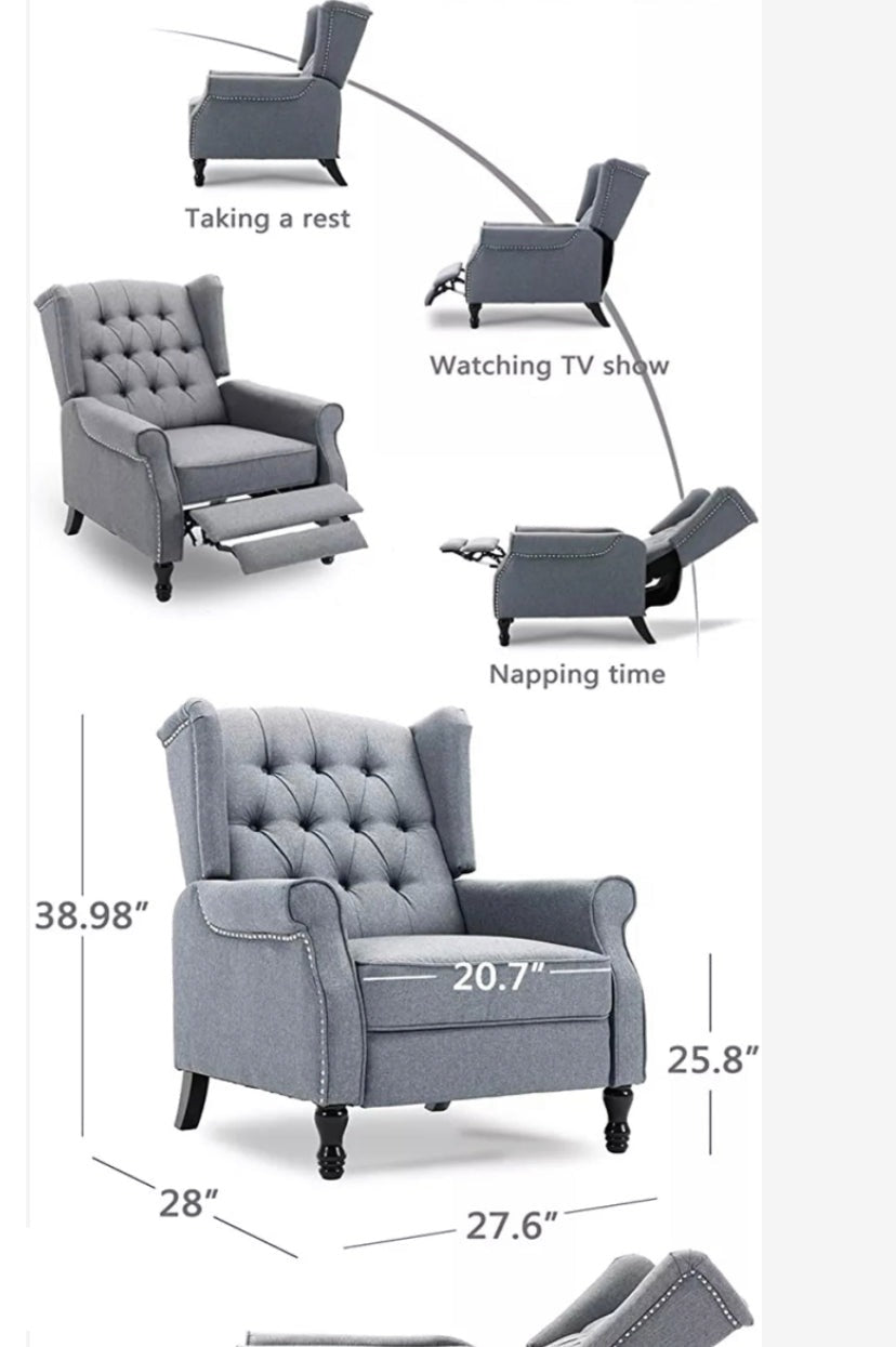 Elizabeth Tufted Fabric Chesterfield Armchair, Modern Recliner Sofa Chair