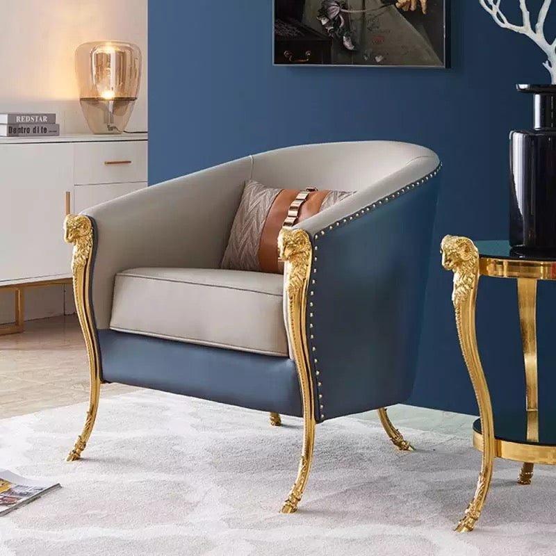 Vintage Mid Century Leather Lounge Chair, Modern Baroque Armchair with Storage