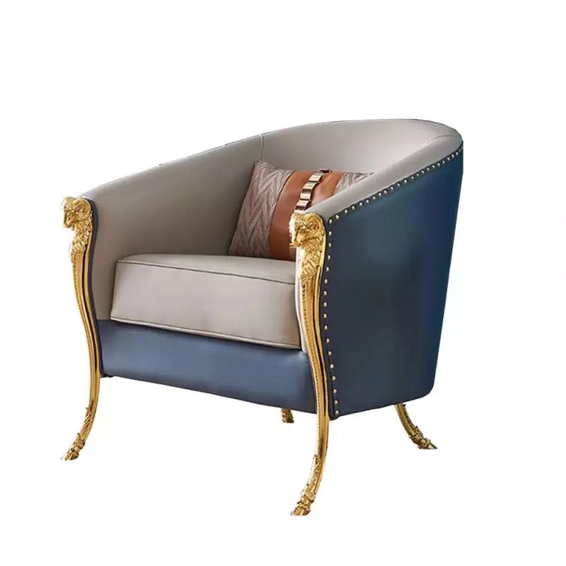Vintage Mid Century Grey Leather Lounge Chair, Modern Baroque Armchair with Storage