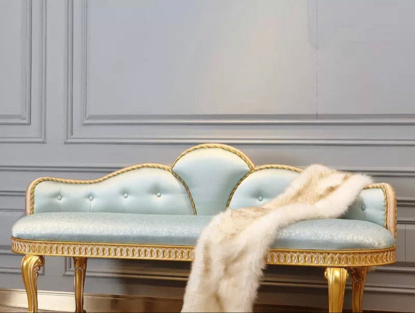 Bench Luxury European Baroque Classic Wooden Chaise Lounge Sofabench