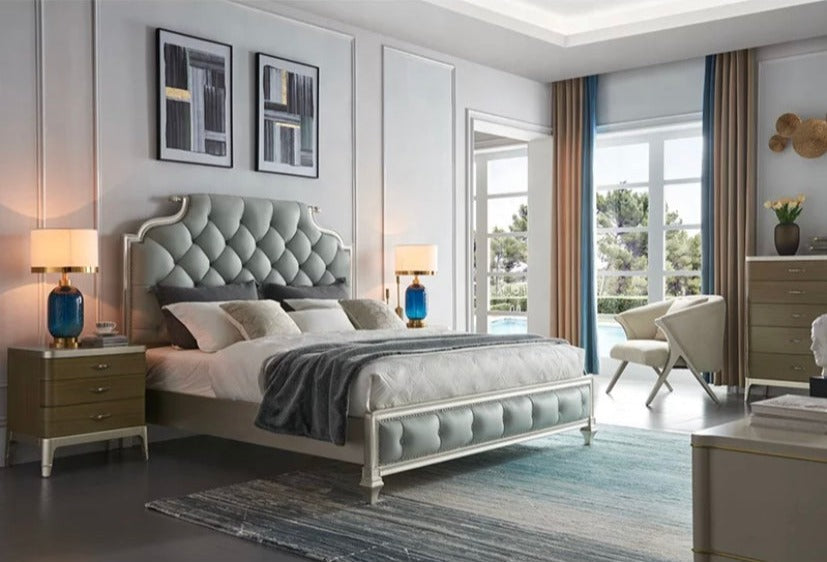 Bedroom Furniture Sets Villa Luxury Furniture King Size Betten Master Bedroom Set Gold European Leather Bed