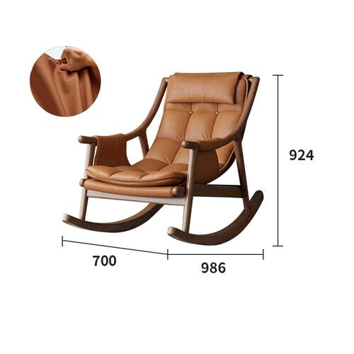 Rocking Chair Nordic Solid Wood Leather Schaukelstühle Single Designer Lounge Chair