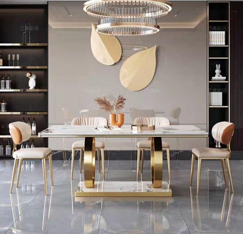 Dining Table Set Luxury Gold Table Sets Modern Rectangle Stone Esstisch-Set