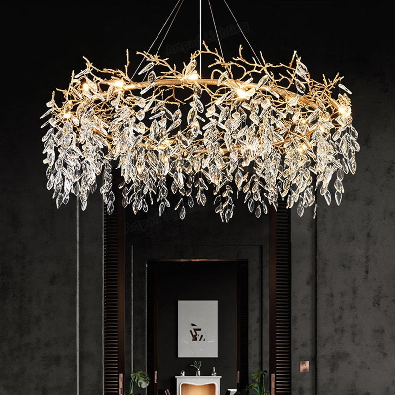 Chandelier Metal Hanging Lamp Hall Art Gold Nordic Crystal Lights Chandeliers