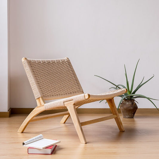 Club Chair Japanese-Style Rattan Solid Wood Leather Club Chairs