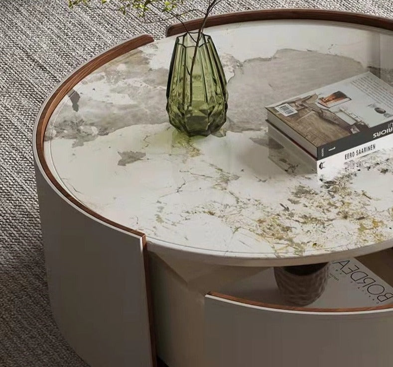 Coffee Table Set Luxury Furniture Rock Round Modern Glass Marble Couchtisch Set