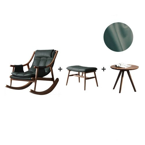 Rocking Chair Nordic Solid Wood Leather Schaukelstühle Single Designer Lounge Chair