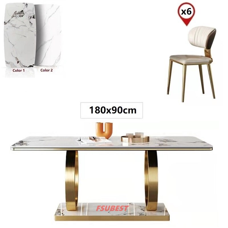 Dining Table Set Luxury Gold Table Sets Modern Rectangle Stone Esstisch-Set
