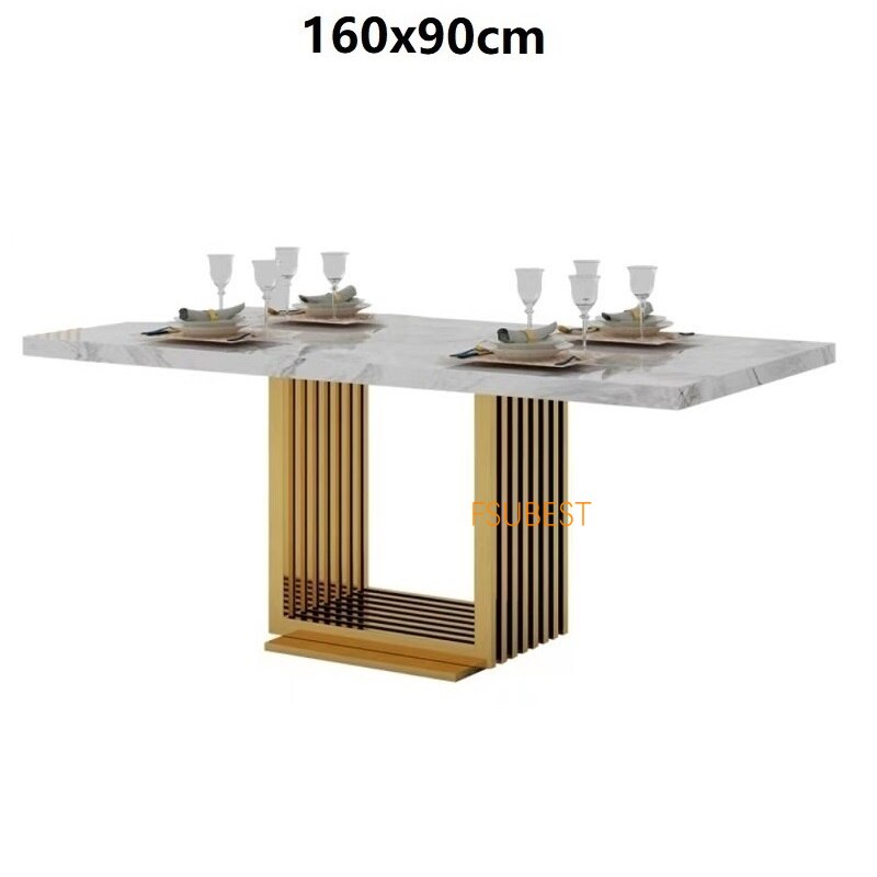 Nordic White Marble Dining Table Set - Rectangular Stainless Steel Golden Base Luxury