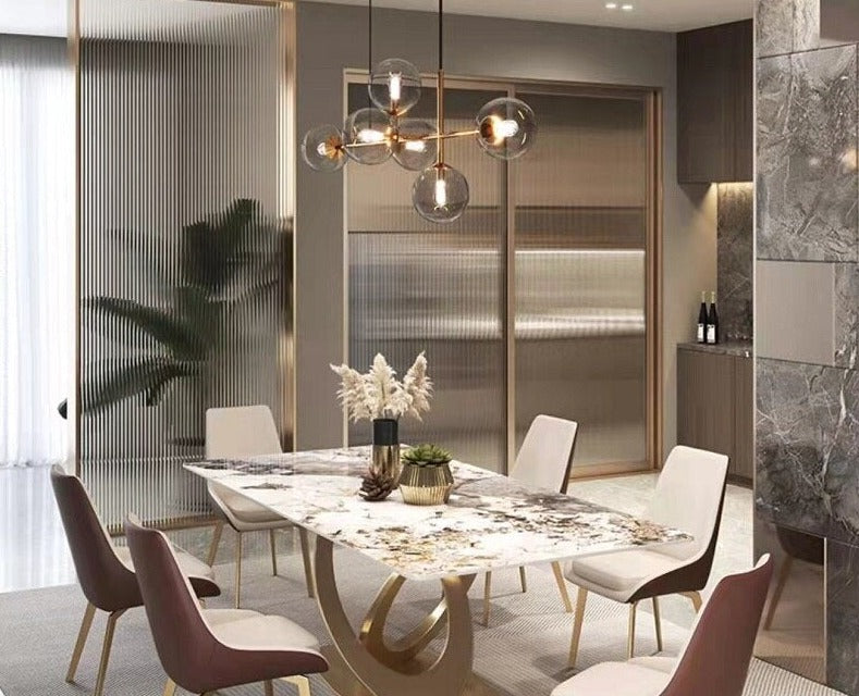Dining Tables Sets New Rock Plate Slate Contemporary Gold Luxury Esstisch Set