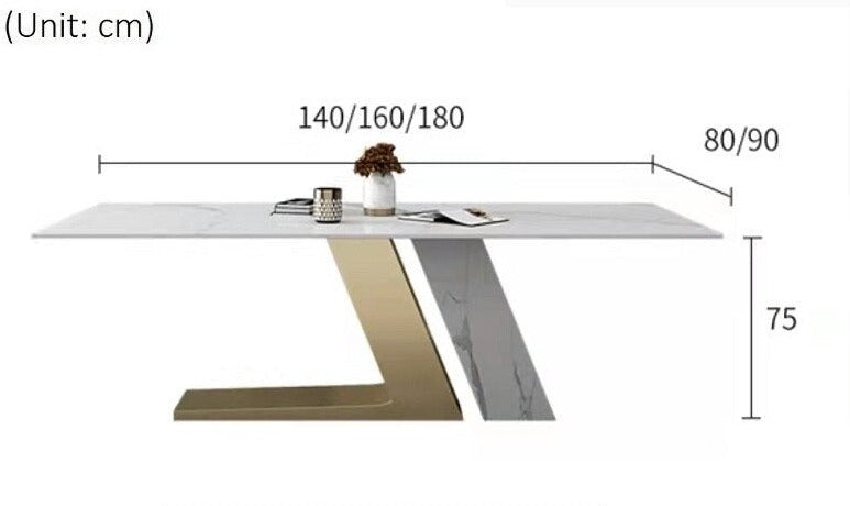 Luxury Marble-Textured Dining Table - Stainless Steel with Titanium Seal Glaze Base