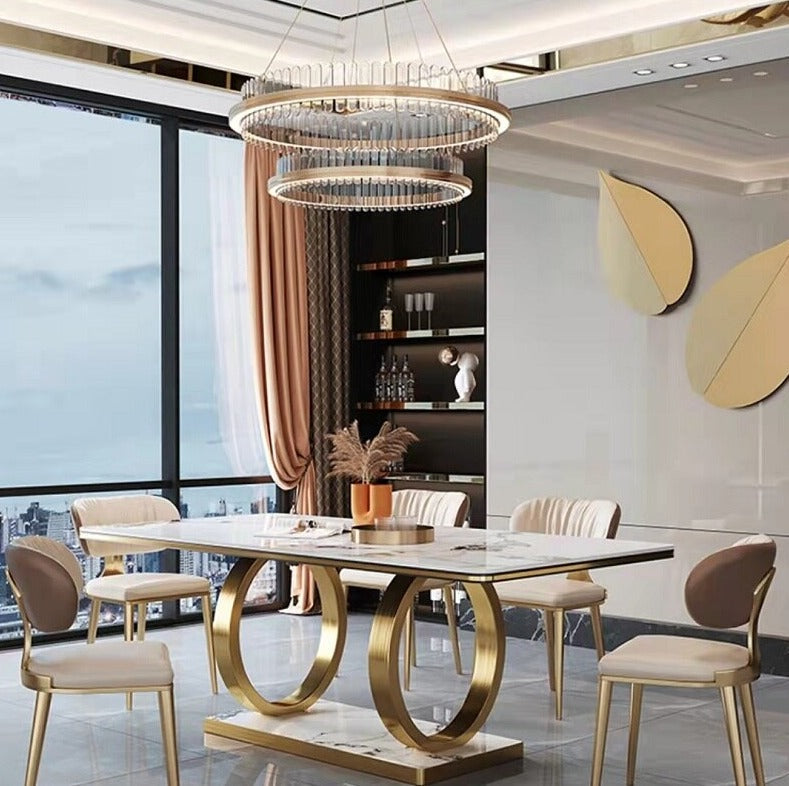 Dining Table Set Luxury Gold Table Sets Modern Rectangle Stone Esstisch-Set