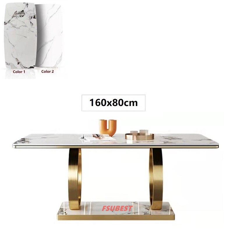 Luxury Gold Rectangle Stone Marble Dining Table Set 4/6/8-Seater - Modern Stainless Steel Base