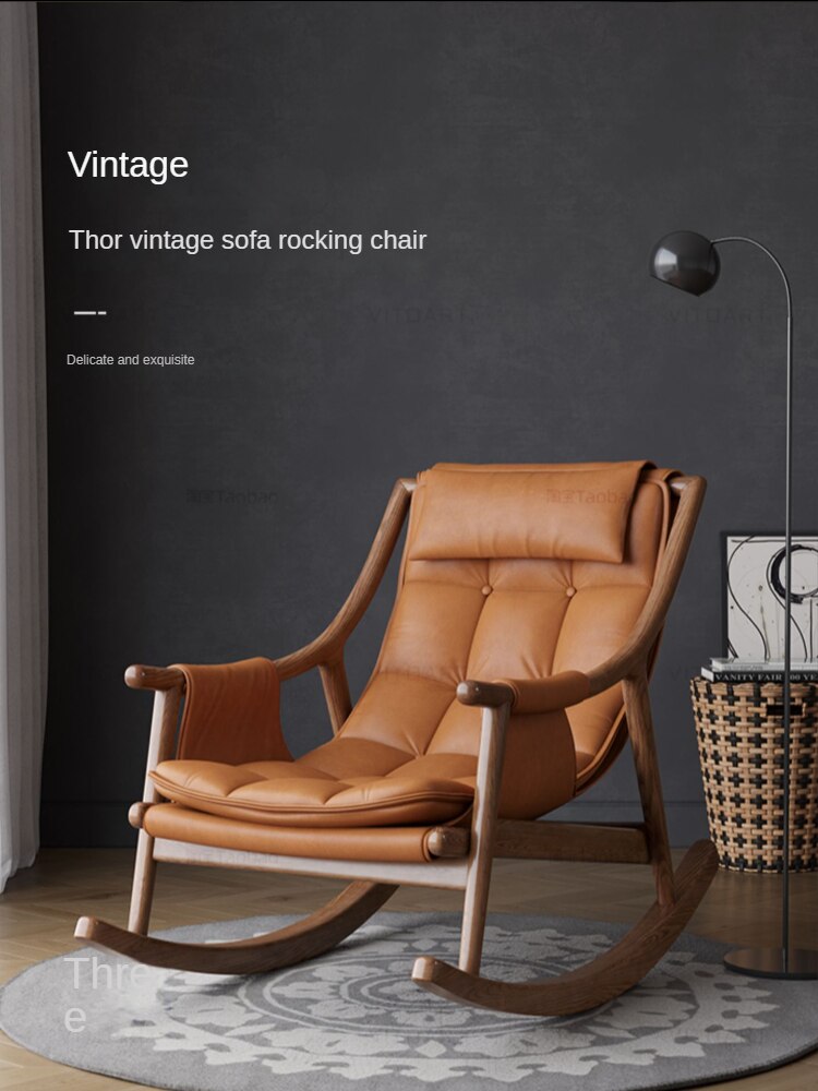 Rocking Chair Nordic Solid Wood Leather Schaukelstühle Single Designer Lounge Chair