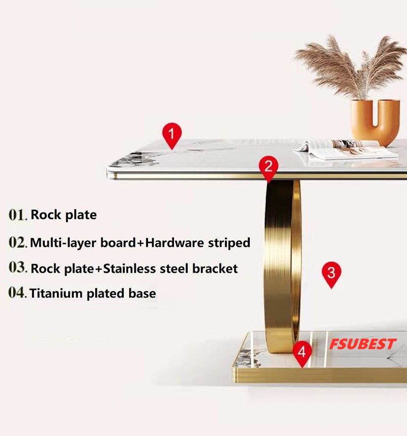 Dining Table Set Luxury Gold Table Sets Modern Rectangle Stone Esstisch-Set