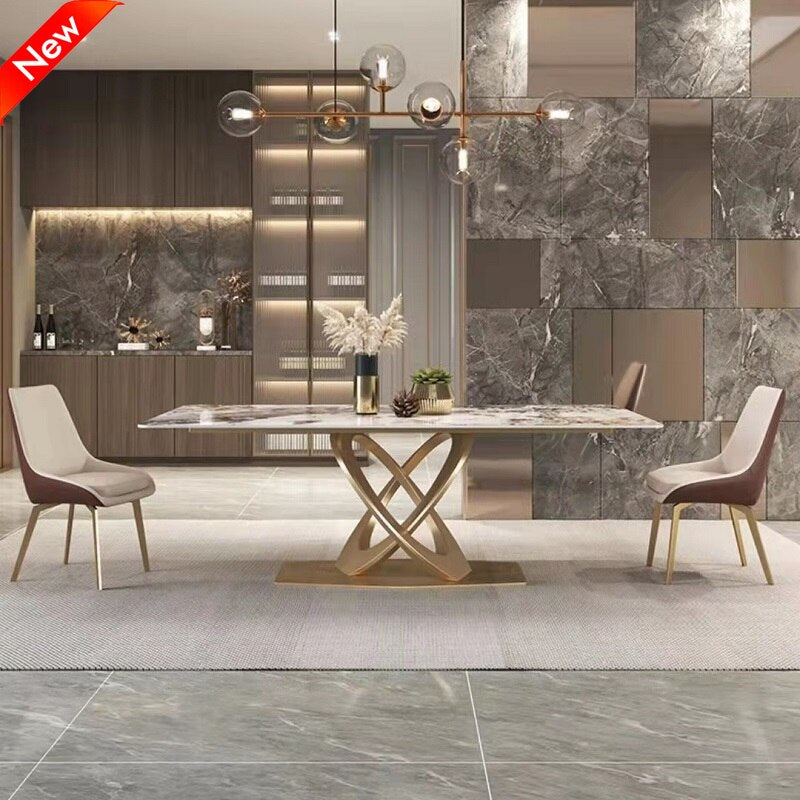 Dining Tables Sets New Rock Plate Slate Contemporary Gold Luxury Esstisch Set