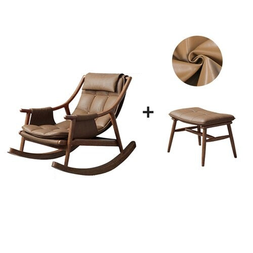 Rocking Chair Nordic Solid Wood Leather Schaukelstühle Single Designer Lounge Chair