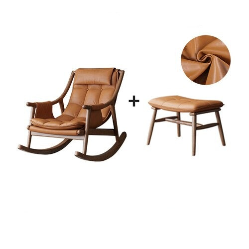 Rocking Chair Nordic Solid Wood Leather Schaukelstühle Single Designer Lounge Chair