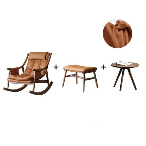 Rocking Chair Nordic Solid Wood Leather Schaukelstühle Single Designer Lounge Chair