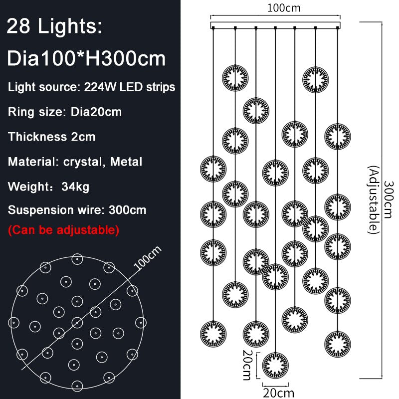 Chandelier Led Gold/Black Hanging Lamp Crystal Ring Lighting Chandeliers