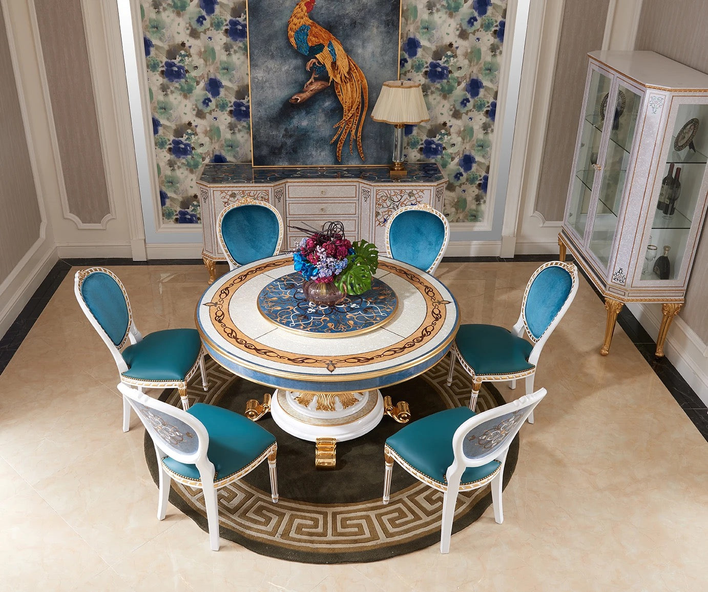 Nordic Luxury Baroque Round Dining Table Set - Antique Gold Custom Design