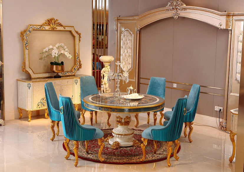 Nordic Luxury Baroque Round Dining Table Set - Antique Gold Custom Design