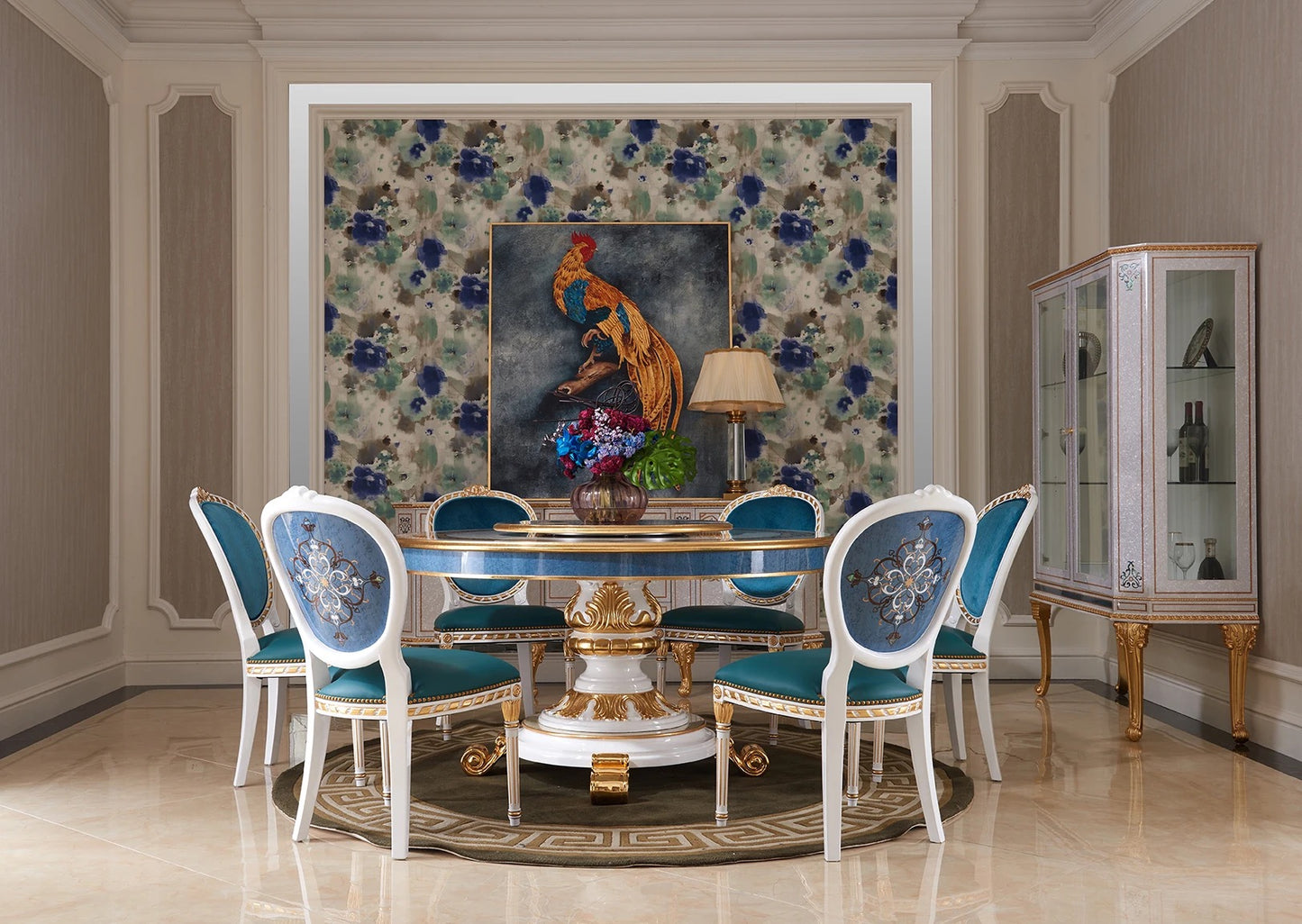 Nordic Luxury Baroque Round Dining Table Set - Antique Gold Custom Design