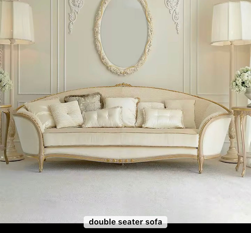 3 Seater Sofa Gold White Painted Birch French Baroque Design Solid Wood Sofas Living Room Furniture