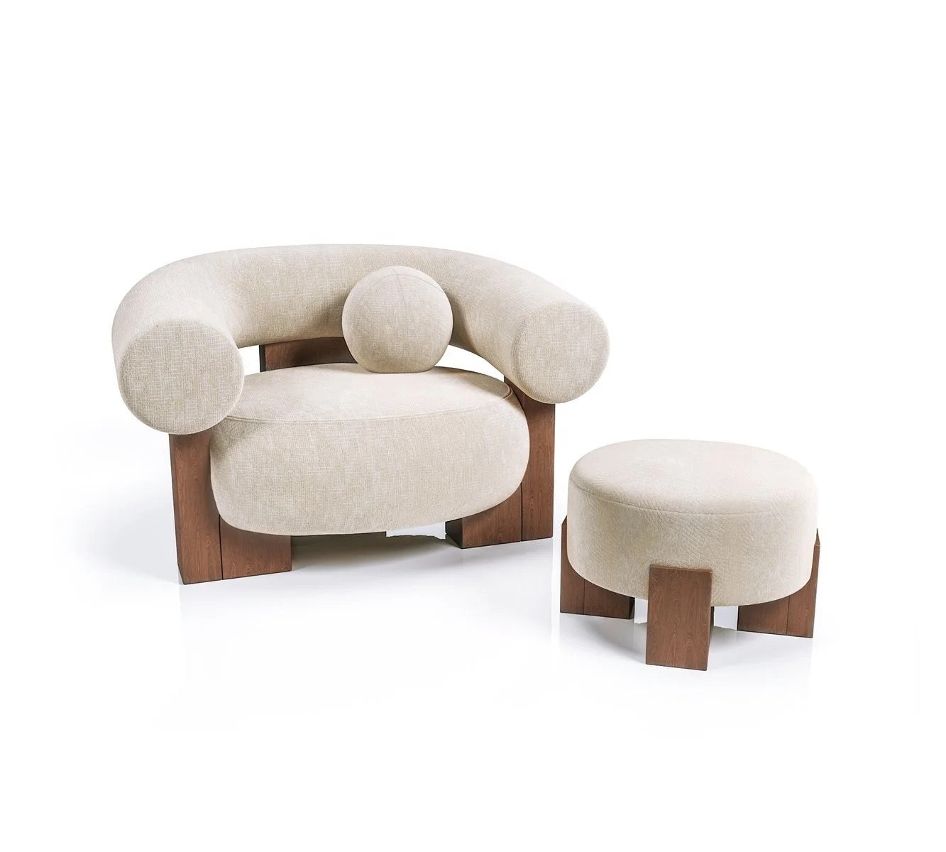 Nordic Luxury Velvet Single Seat Sofa Chair with Footstool, Modern Reclining Armchair