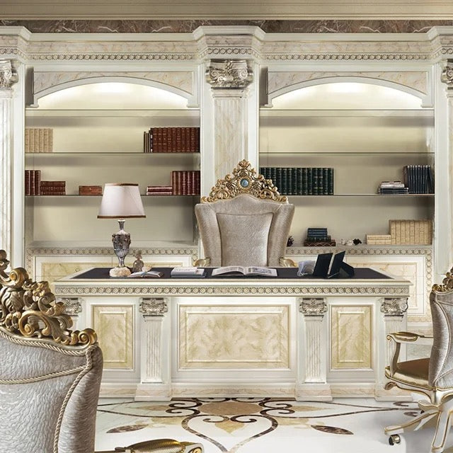 Baroque Italian Classical Royal Luxury Office Desk & Chair Set