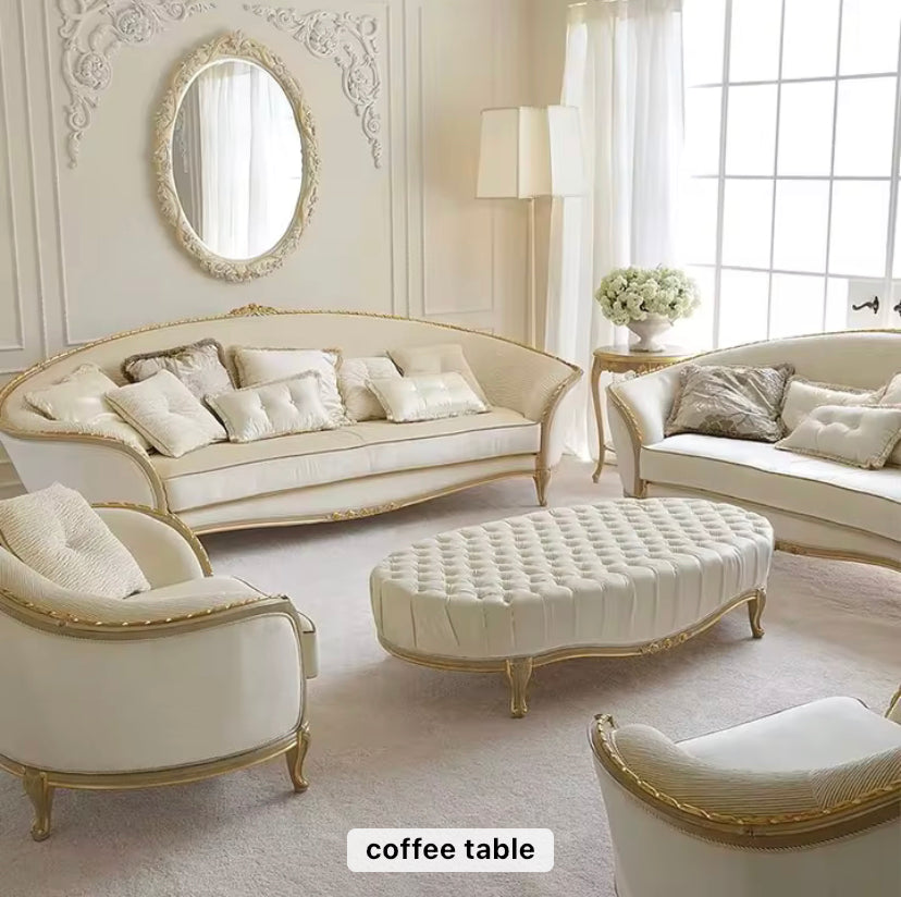 3 Seater Sofa Gold White Painted Birch French Baroque Design Solid Wood Sofas Living Room Furniture