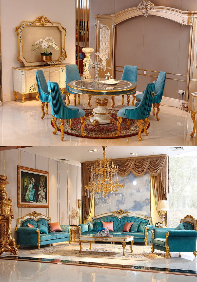 Nordic Luxury Baroque Round Dining Table Set - Antique Gold Custom Design