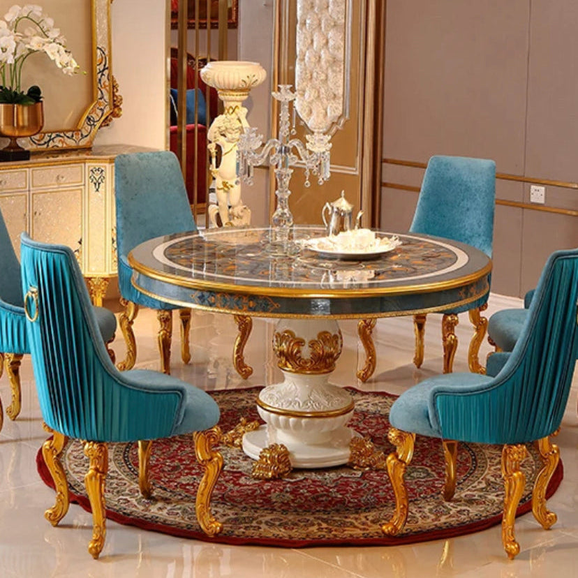 Nordic Luxury Baroque Round Dining Table Set - Antique Gold Custom Design