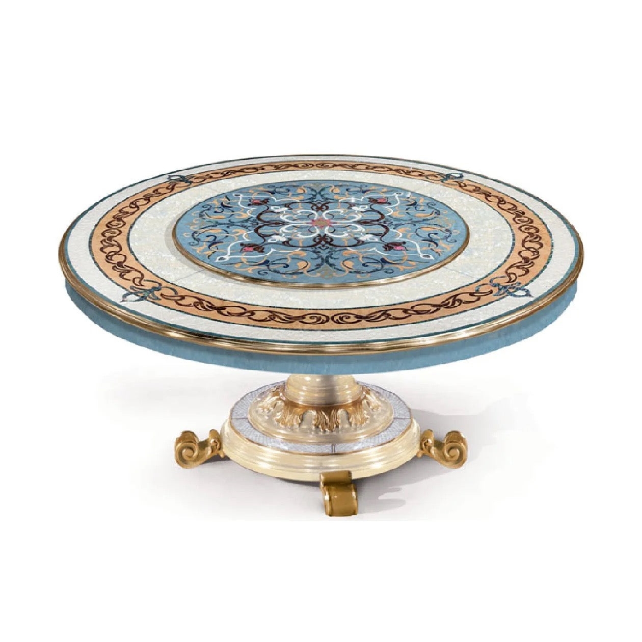 Nordic Luxury Baroque Round Dining Table Set - Antique Gold Custom Design