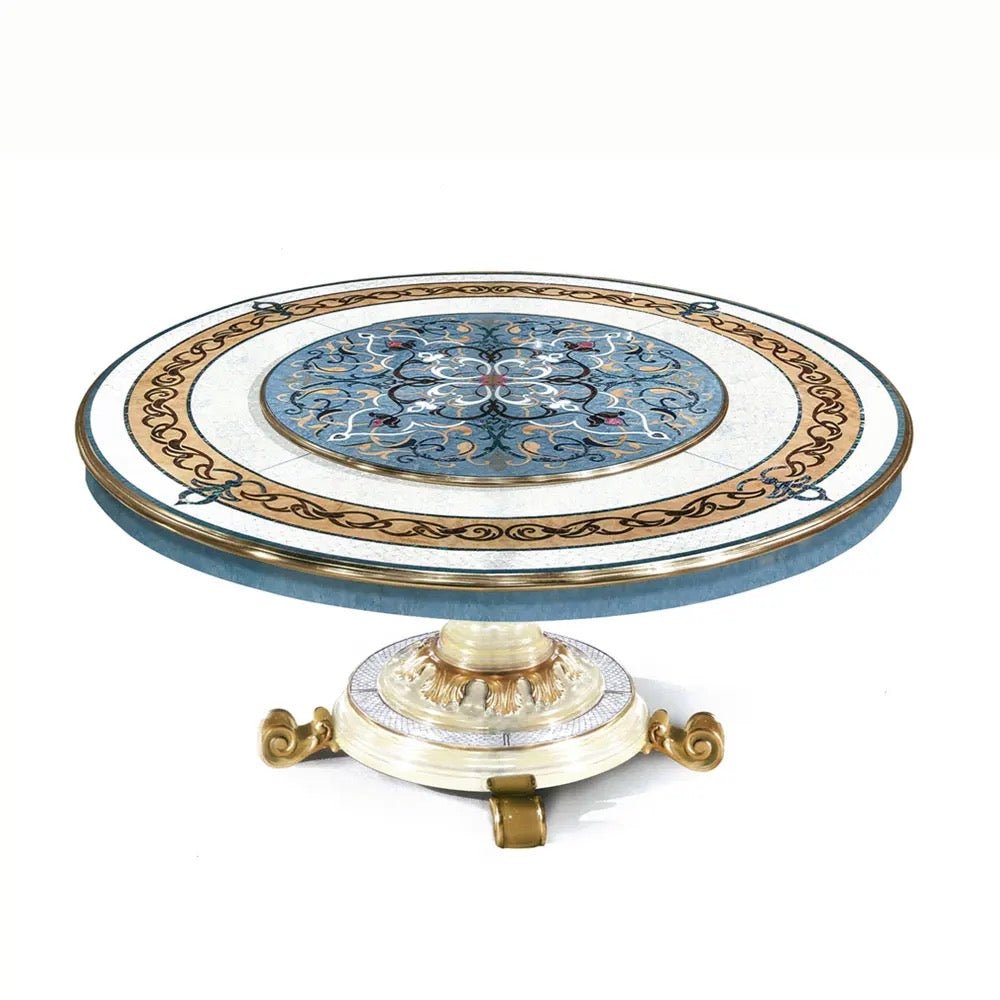 Nordic Luxury Baroque Round Dining Table Set - Antique Gold Custom Design